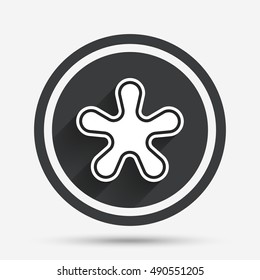 Asterisk round footnote sign icon. Star note symbol for more information. Circle flat button with shadow and border. Vector