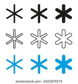 Asterisk star icons set. Vector illustration. EPS 10.
