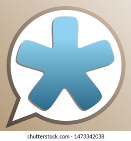 Asterisk Star Sign. Bright Cerulean Icon In White Speech Balloon At Pale Taupe Background. Illustration.