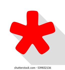 Asterisk star sign. Red icon with flat style shadow path.