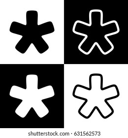 Asterisk star sign. Vector. Black and white icons and line icon on chess board.