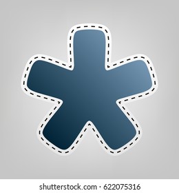 Asterisk star sign. Vector. Blue icon with outline for cutting out at gray background.