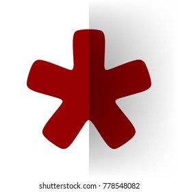 Asterisk star sign. Vector. Bordo icon on white bending paper background.