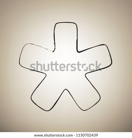 Asterisk star sign. Vector. Brush drawed black icon at light brown background.