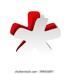 Asterisk star sign. Vector. Detachable paper icon with red body stock. Isolated.