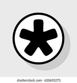 Asterisk star sign. Vector. Flat black icon in white circle with shadow at gray background.