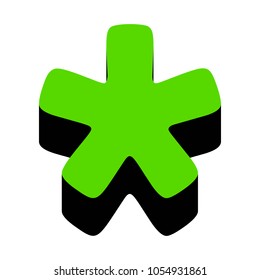 Asterisk star sign. Vector. Green 3d icon with black side on white background. Isolated.