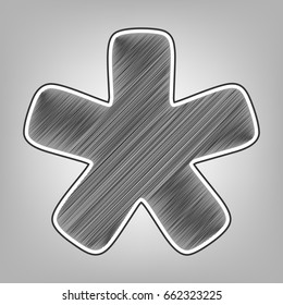 Asterisk star sign. Vector. Pencil sketch imitation. Dark gray scribble icon with dark gray outer contour at gray background.