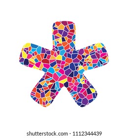 Asterisk star sign. Vector. Stained glass icon on white background. Colorful polygons. Isolated.