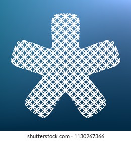 Asterisk star sign. Vector. White textured icon at lapis lazuli gradient background.