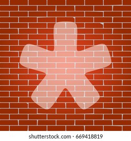 Asterisk star sign. Vector. Whitish icon on brick wall as background.