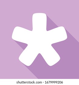Asterisk star sign. White Icon with long shadow at purple background. Illustration.