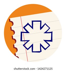 Asterisk Symbol. Free Hand Icon on a Notebook Sheet