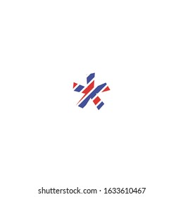 asterisk symbol with patterned lines in red and blue postal letter style