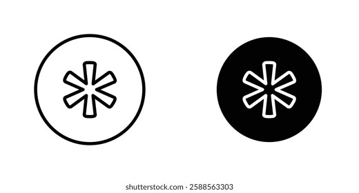 Asterisk vectors icons set in filled and strokes on white background