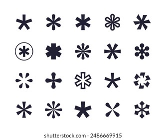 asterisks icons, geometric abstract shapes on white, vector design