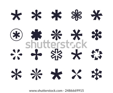 asterisks icons, geometric abstract shapes on white, vector design