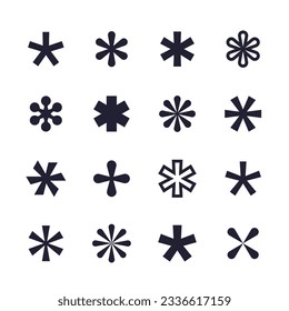 asterisks icons set, vector geometric shapes on white