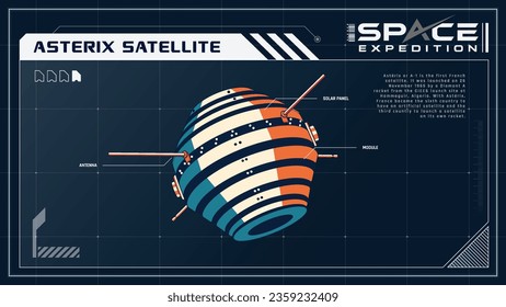 Asterix (A-1) Satellite Explore the Lunar Skies- French Moon Mission A Space Expedition Series Infographics Vector Illustration design