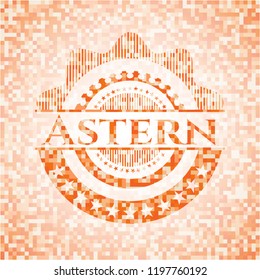 Astern orange tile background illustration. Square geometric mosaic seamless pattern with emblem inside.
