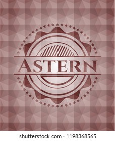 Astern red seamless emblem or badge with abstract geometric pattern background.