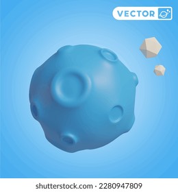 asteroid 3D vector icon set, on a blue background