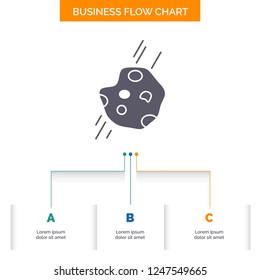 Asteroid, astronomy, meteor, space, comet Business Flow Chart Design with 3 Steps. Glyph Icon For Presentation Background Template Place for text.