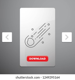 Asteroid, astronomy, meteor, space, comet Line Icon in Carousal Pagination Slider Design & Red Download Button