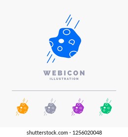 Asteroid, astronomy, meteor, space, comet 5 Color Glyph Web Icon Template isolated on white. Vector illustration