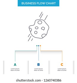 Asteroid, astronomy, meteor, space, comet Business Flow Chart Design with 3 Steps. Line Icon For Presentation Background Template Place for text