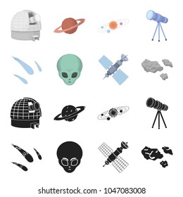 Asteroid, car, meteorite, space ship, station with solar batteries, the face of an alien. Space set collection icons in black,cartoon style vector symbol stock illustration web.