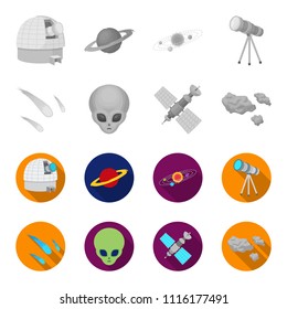 Asteroid, car, meteorite, space ship, station with solar batteries, the face of an alien. Space set collection icons in monochrome,flat style vector symbol stock illustration web.