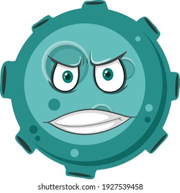 Asteroid cartoon character with angry face expression on white background illustration