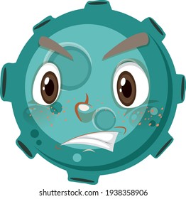 Asteroid cartoon character with angry face expression on white background illustration