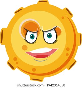 Asteroid cartoon character with angry face expression on white background illustration