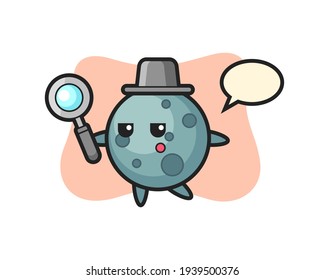 Asteroid cartoon character searching with a magnifying glass