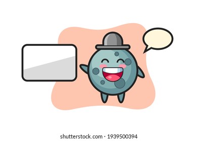 Asteroid cartoon illustration doing a presentation