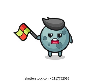 asteroid cartoon as the line judge hold the flag up at a 45 degree angle , cute style design for t shirt, sticker, logo element