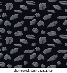 Asteroid cartoon seamless pattern. Vector.