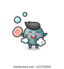 asteroid character is bathing while holding soap , cute style design for t shirt, sticker, logo element