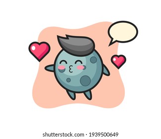 Asteroid character cartoon with kissing gesture