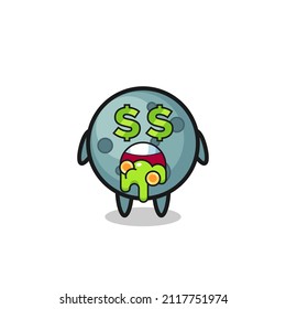 asteroid character with an expression of crazy about money , cute style design for t shirt, sticker, logo element
