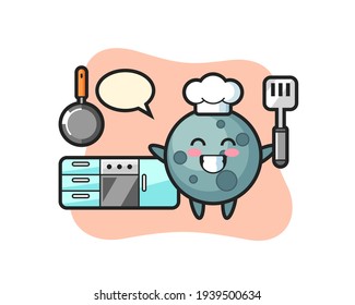 Asteroid character illustration as a chef is cooking