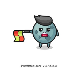 asteroid character as line judge hold the flag straight horizontally , cute style design for t shirt, sticker, logo element
