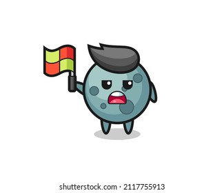 asteroid character as line judge putting the flag up , cute style design for t shirt, sticker, logo element