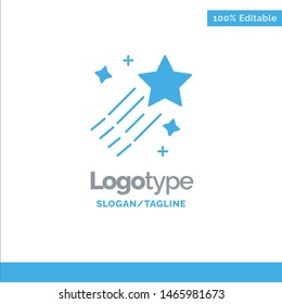 Asteroid, Comet, Space, Star Blue Solid Logo Template. Place for Tagline. Vector Icon Template background