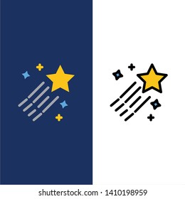 Asteroid, Comet, Space, Star  Icons. Flat and Line Filled Icon Set Vector Blue Background