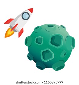 asteroid with craters and rocket flying