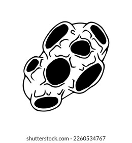 Asteroid with craters. Space object. Planet, meteorite, Moon. Exploration of open space. Vector black and white illustration on a white background.