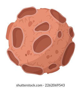 Asteroid with craters. Space object. Planet, meteorite, Moon. Exploration of open space. Vector illustration on a white background.